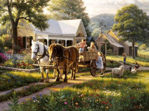 Картинка mark keathley рисованные дети повозка лошадь