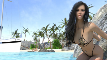 Картинка 3д графика people люди море пальмы девушка пляж