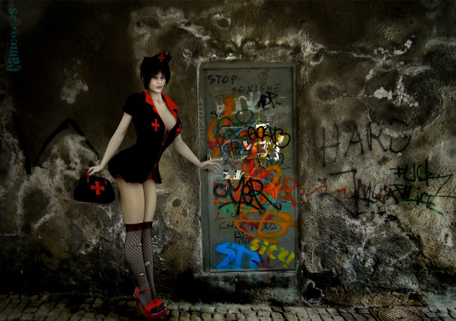 Обои картинки фото 3д, графика, people, люди, девушка, граффити