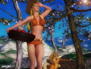 Картинка 3д+графика people+ люди пони девушка яблоки улыбка