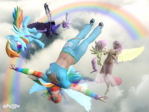 обоя 3д графика, fantasy , фантазия, полет, пони, девушка