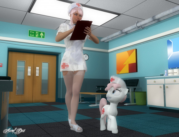 Обои картинки фото 3д графика, people , люди, медсестра, пони, девушка