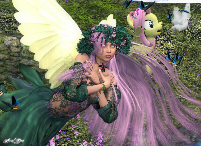 Обои картинки фото 3д графика, angel , ангел, крылья, пони, взгляд, девушка