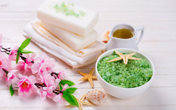 Картинка разное косметические+средства +духи спа salt relax wellness flowers candles свечи соль цветы still life spa доски