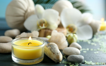Картинка разное свечи wellness still life salt relax spa размытость соль спа flowers candles камни цветы