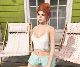 Картинка 3д+графика люди+ people рыжая фон взгляд девушка