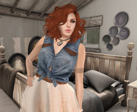 Картинка 3д+графика люди+ people рыжая фон взгляд девушка