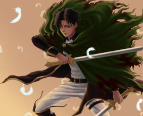 Картинка аниме shingeki+no+kyojin меч капрал леви