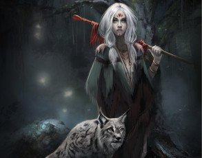 Картинка фэнтези девушки фантастика арт девушка взгляд кошка рысь