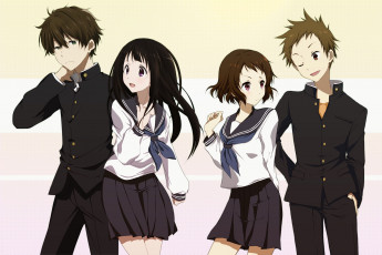 Картинка аниме hyouka фон взгляд девушки парни