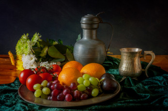 Картинка еда натюрморт фрукты кувшин помидоры томаты
