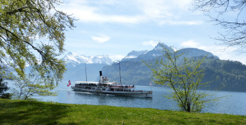 Картинка корабли пароходы река лес