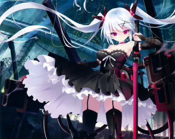 Обои картинки фото аниме, оружие,  техника,  технологии, девочка, меч