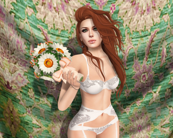 Обои картинки фото 3д графика, люди , people, взгляд, девушка, рыжая, фон