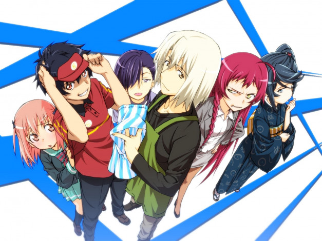 Обои картинки фото аниме, hataraku maou-sama, персонажи, девушки, парни