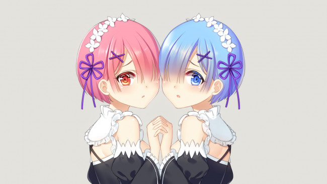 Обои картинки фото аниме, re,  zero kara hajimeru isekai seikatsu, девушки, взгляд, фон