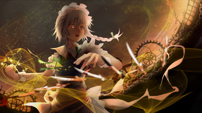 Обои картинки фото аниме, touhou, фон, взгляд, девушка