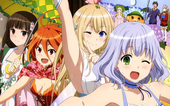 Обои картинки фото аниме, amagi brilliant park, взгляд, девушки, фон