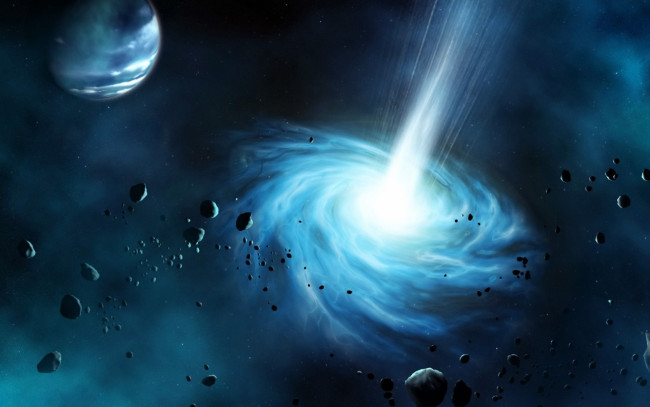 Обои картинки фото космос, арт, вихрь, астероиды