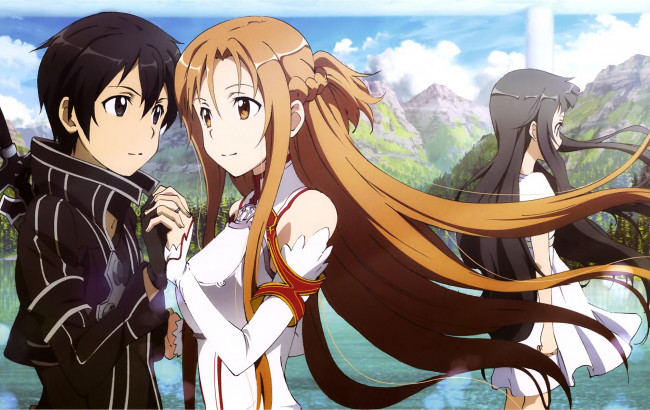 Обои картинки фото аниме, sword art online, кирито, асуна