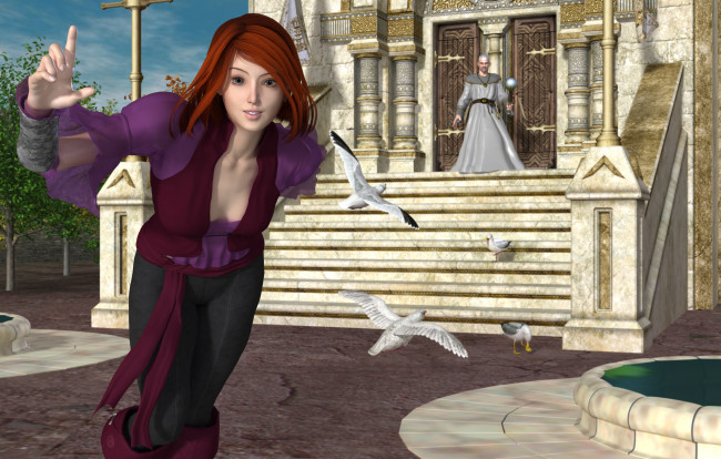 Обои картинки фото 3д графика, люди , people, взгляд, девушка, фон