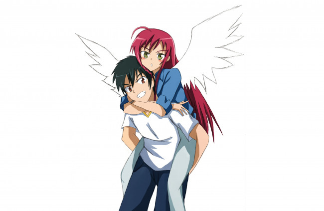 Обои картинки фото аниме, hataraku maou-sama, ангел, повелитель, тьмы, парень, девушка