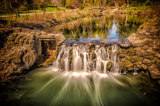 Обои картинки фото природа, водопады, водопад, река, ес