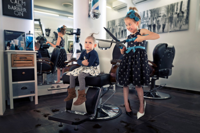 Обои картинки фото юмор и приколы, ножницы, парикмахерская, прическа