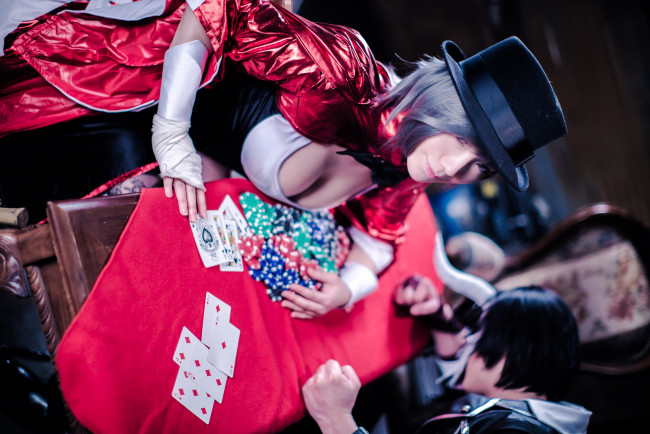Обои картинки фото разное, cosplay , косплей, маска, карты, казино, девушка, парень