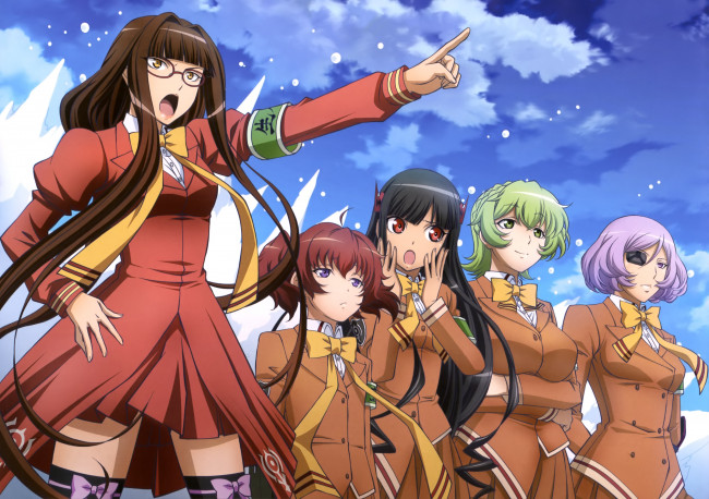 Обои картинки фото аниме, aoki hagane no arpeggio, фон, взгляд, девушки