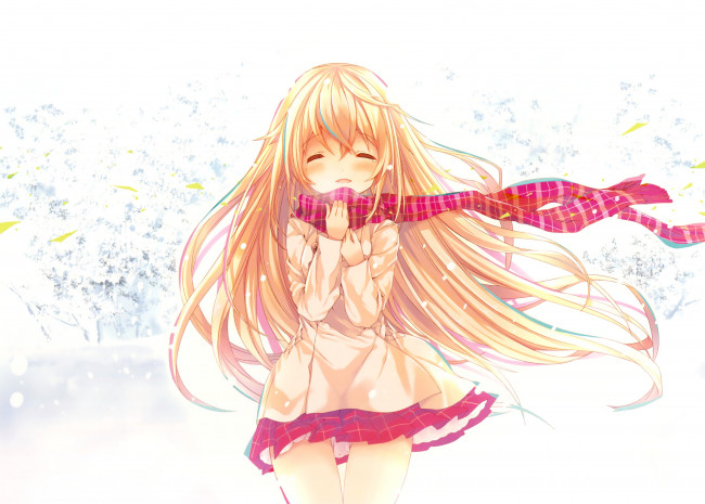 Обои картинки фото аниме, unknown,  другое, шарф, девочка