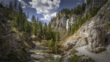 Картинка природа водопады лес река водопад