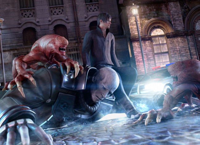 Обои картинки фото видео игры, resident evil, фон, существо, мужчины