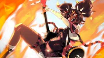 Картинка аниме genshin+impact девушка огонь