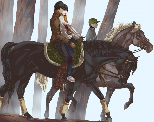 Обои картинки фото рисованное, люди, всадники, рана