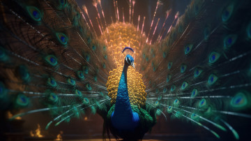 обоя рисованное, животные, павлин