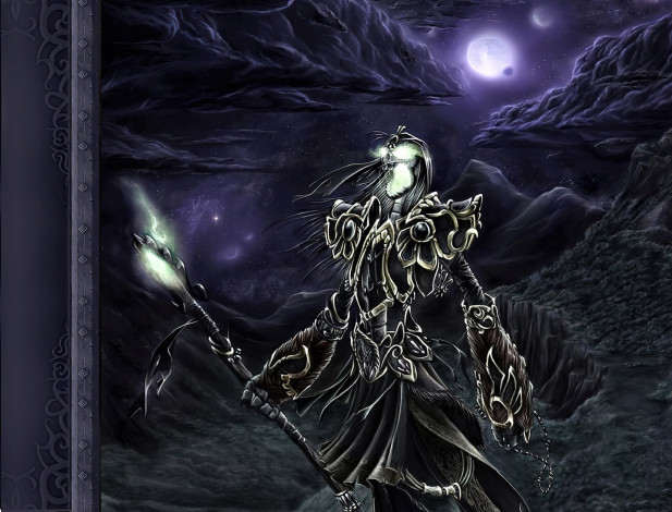 Обои картинки фото видео игры, world of warcraft, нежить, посох, ночь, скалы