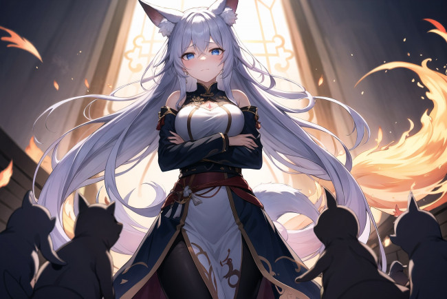 Обои картинки фото аниме, животные,  существа, нейросети, графика, нейроарт, ai, art, нейронные, сети, рисунки, нейро, искусство, девушка, с, ушками