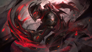 обоя zed, видео игры, league of legends, персонаж, броня, магия, искры