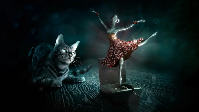 Обои картинки фото разное, компьютерный дизайн, кошка, балерина