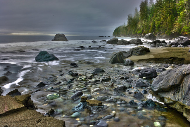 Обои картинки фото природа, побережье, камни, вода, лес