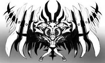 Картинка аниме -weapon +blood+&+technology монохромное череп девушка