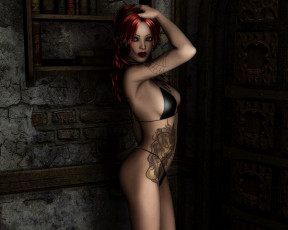 Картинка 3д+графика люди+ people рыжая фон взгляд девушка тату