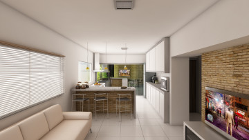 Картинка 3д+графика реализм+ realism кухня стулья стол диван