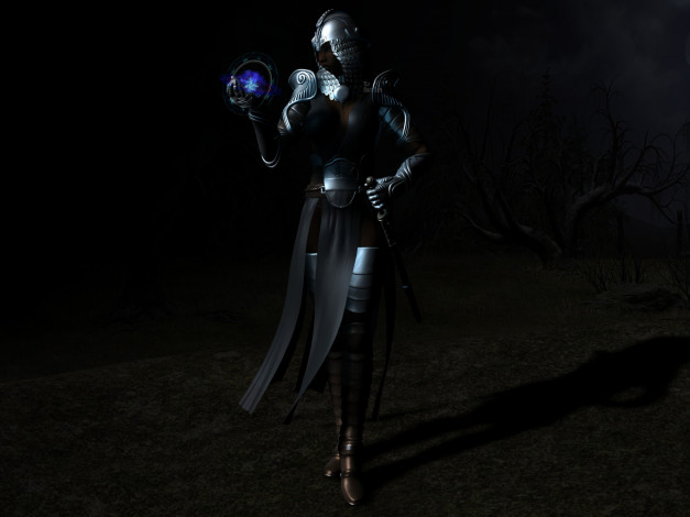 Обои картинки фото 3д графика, фантазия , fantasy, воин, доспехи, оружие, магия