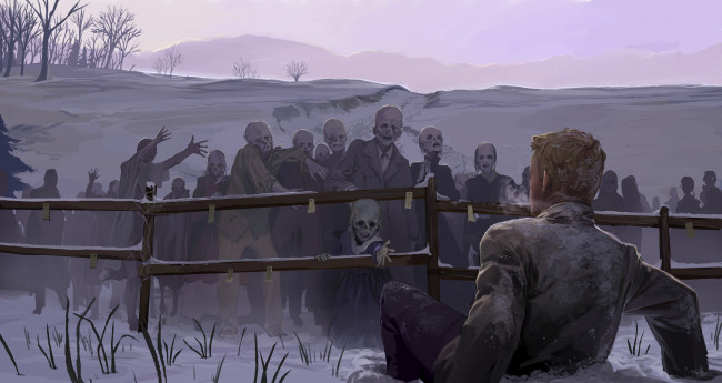 Обои картинки фото рисованное, - другое, зомби, фон, взгляд, мужчина