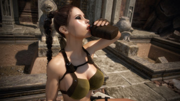 Картинка 3д+графика фантазия+ fantasy взгляд девушка lara croft фон