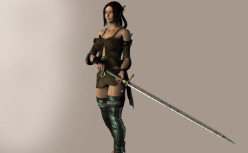 Картинка 3д+графика фантазия+ fantasy девушка взгляд фон оружие