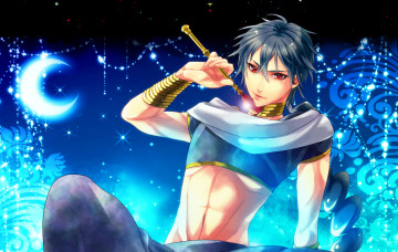 Картинка аниме magi+the+labyrinth+of+magic magi the labyrinth of magic game judal парень месяц ночь украшения браслеты