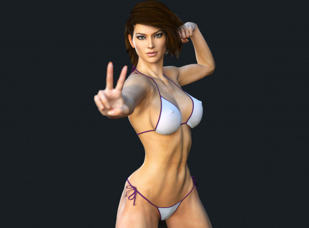 Обои картинки фото 3д графика, люди , people, девушка, купальник, взгляд, фон